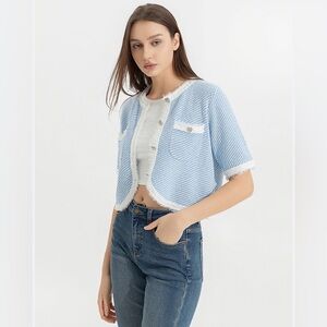 Urban Revivo short sleeve knitted cardigan in light blue size XS NWT